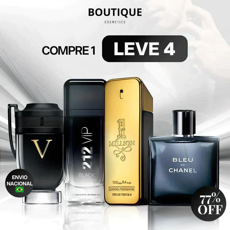 Kit 4 Perfumes Masculinos Importados (100ml) - 1 Million | 212 | Invictus | Bleu  [OFERTA RELÂMPAGO]