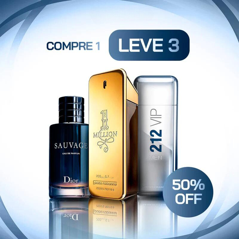 Kit Limitado Elegância Masculina - 212 Vip Men, One Million e Sauvage Dior - 100ml cada