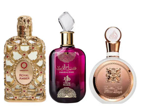 PROMOÇÃO COMPRE 1 LEVE 3 - Sabah Al Ward, Lattafa Fakhar e Royal Amber - 100ml Cada